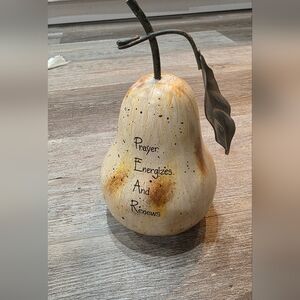 New Vintage Craft Decorative Pear with Inspirational Quote - Cream and Brown